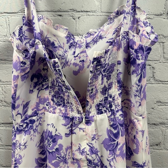 Aqua Lightweight Smocked Back Dress Tie Shoulders Floral XL Fits Like L NWT - Picture 9 of 10